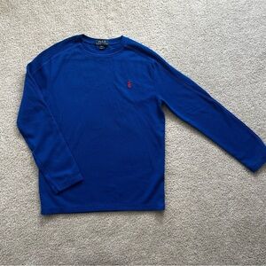Polo Ralph Lauren Boys L 14-16 Blue long Sleeve Thermal Shirt Red Pony EUC